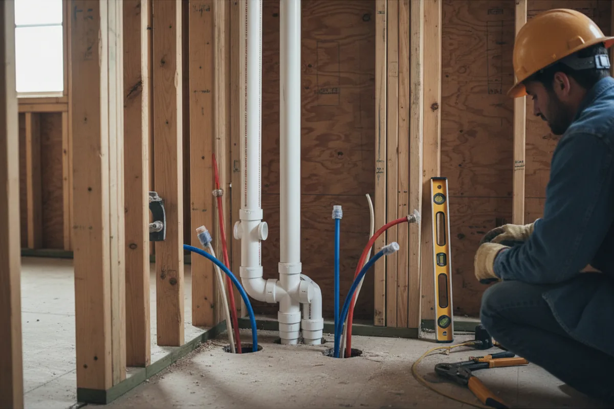 Drain and supply rough-in during Sump Pump Repair in Clark Mills